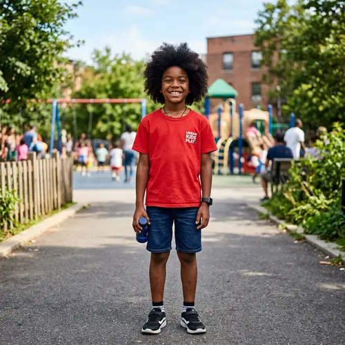 Afro-Haired Boy in Red Shirt - Fun Illustration