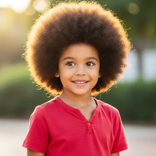 Afro-Haired Boy in Red Shirt - Fun Illustration