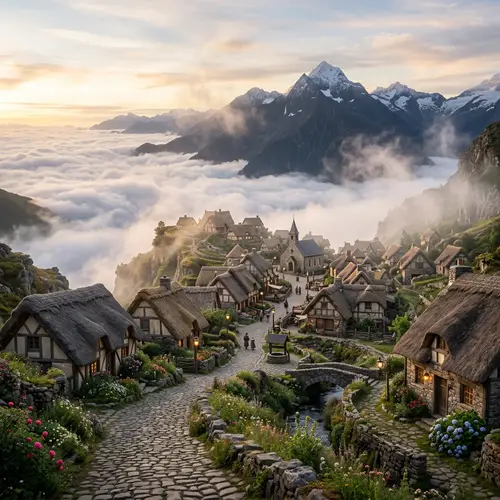 Charming Small Village Nestled Among Clouds | Ethereal Mountain Views