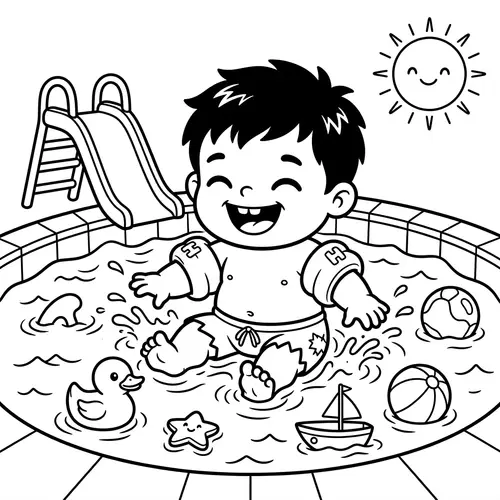 Baby Hulk Coloring Page: Fun Pool Scene