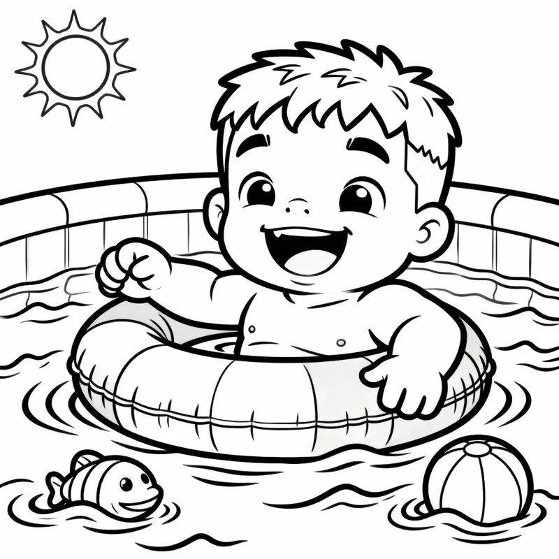 Baby Hulk Coloring Page: Fun Pool Scene
