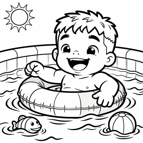 Baby Hulk Coloring Page: Fun Pool Scene