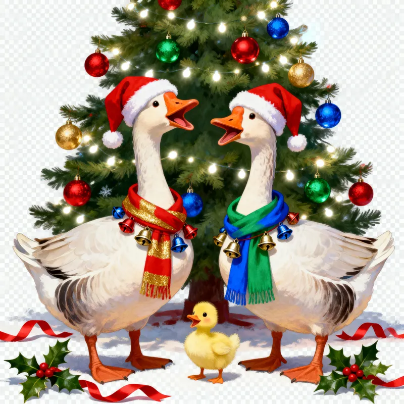 Whimsical Christmas Geese Family Decorations