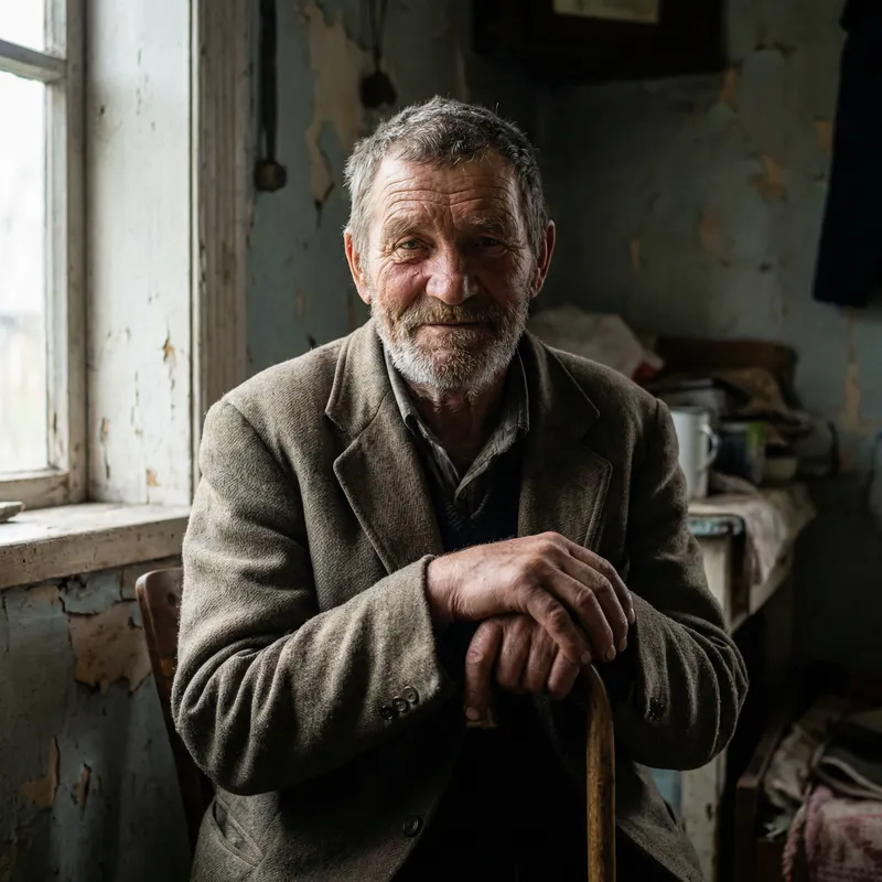 Wise Elderly Man in Poverty - Captivating Portrait