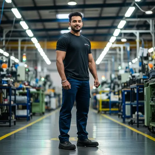 Indian Worker in Manufacturing: Full Body Overview