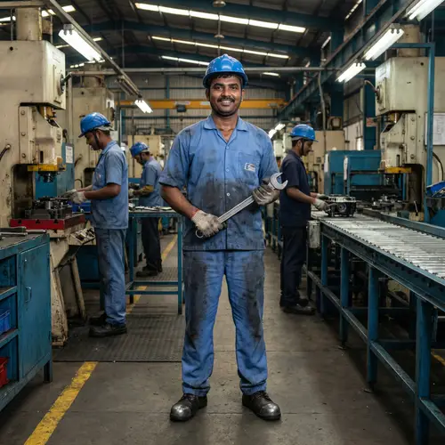 Indian Worker in Manufacturing: Full Body Overview