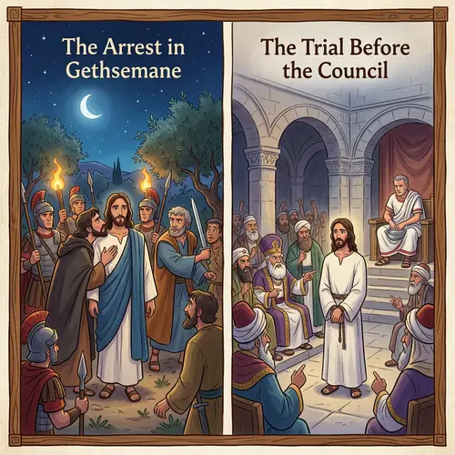Jesus Arrest and Trial Cartoon