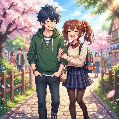 Anime Style Illustration of Strong Friendship: Man and Woman Smiling