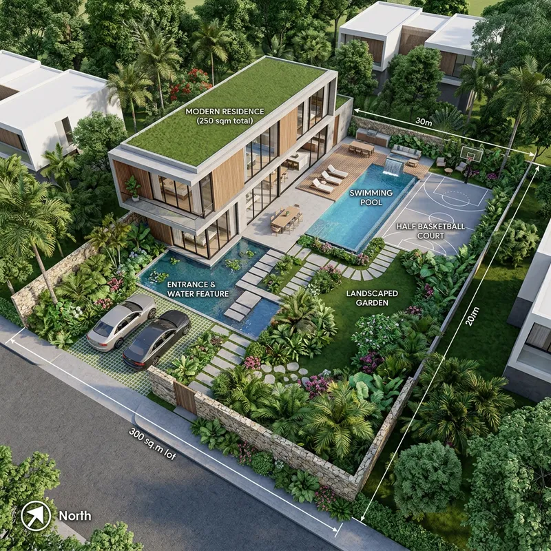 Modern 300 sqm House Plan with Pool & Garden Modern 300 sqm House Plan with Pool & Garden
