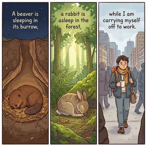 Sleeping Beaver, Rabbit, and Going to Work Scene
