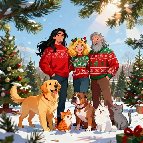 Whimsical Cartoon Family Portrait for the Holidays