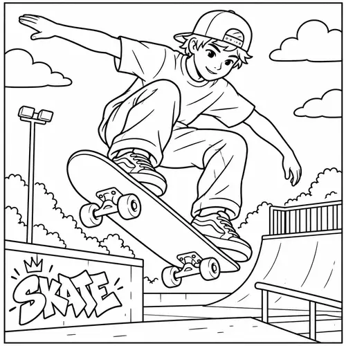 Skateboarding Coloring Page for Kids