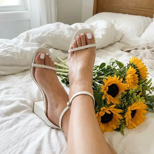 Elegant White Nail Polish and Sunflower Bouquet