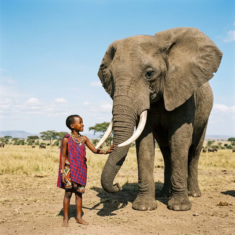 African Kid and Elephant | Heartwarming Wildlife Scene African Kid and Elephant | Heartwarming Wildlife Scene