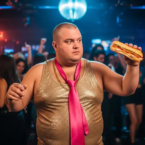 Fat Male Stripper with Submarine Sandwich