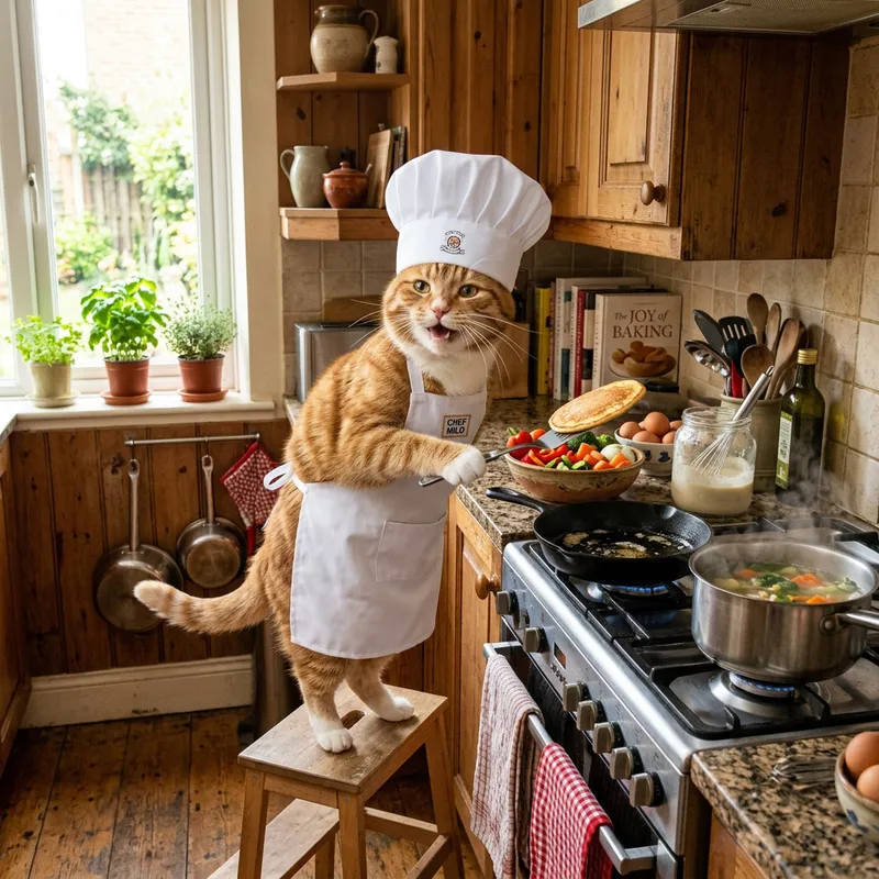 Happy Cat Cooking Delicious Meals