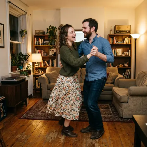 Dancing Couple at Home: Joyful Moments