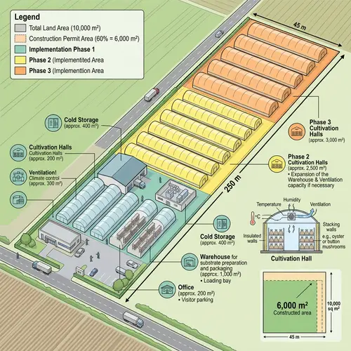 Greenhouse & Mushroom Plan: 10,000 Sq M Design