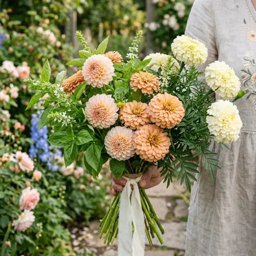 Beautiful Hand Tied Bouquet of Dahlias & Zinnias
