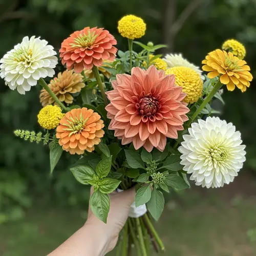 Beautiful Hand Tied Bouquet of Dahlias & Zinnias