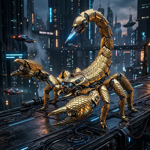 Futuristic Golden Scorpion Art
