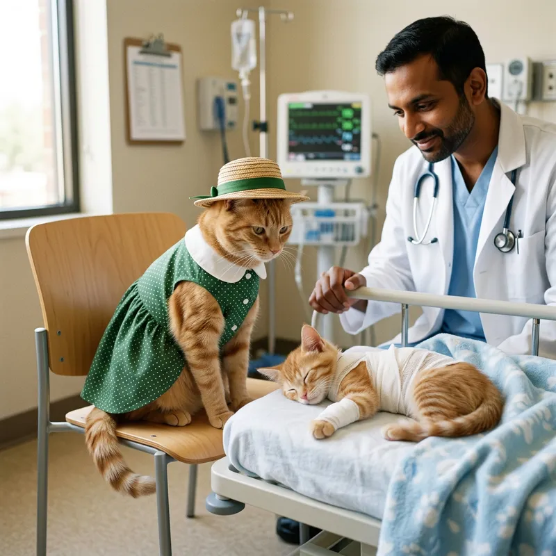 Ginger Cat & Kitten Hospital Scene | Realistic Hyper-Realism Art