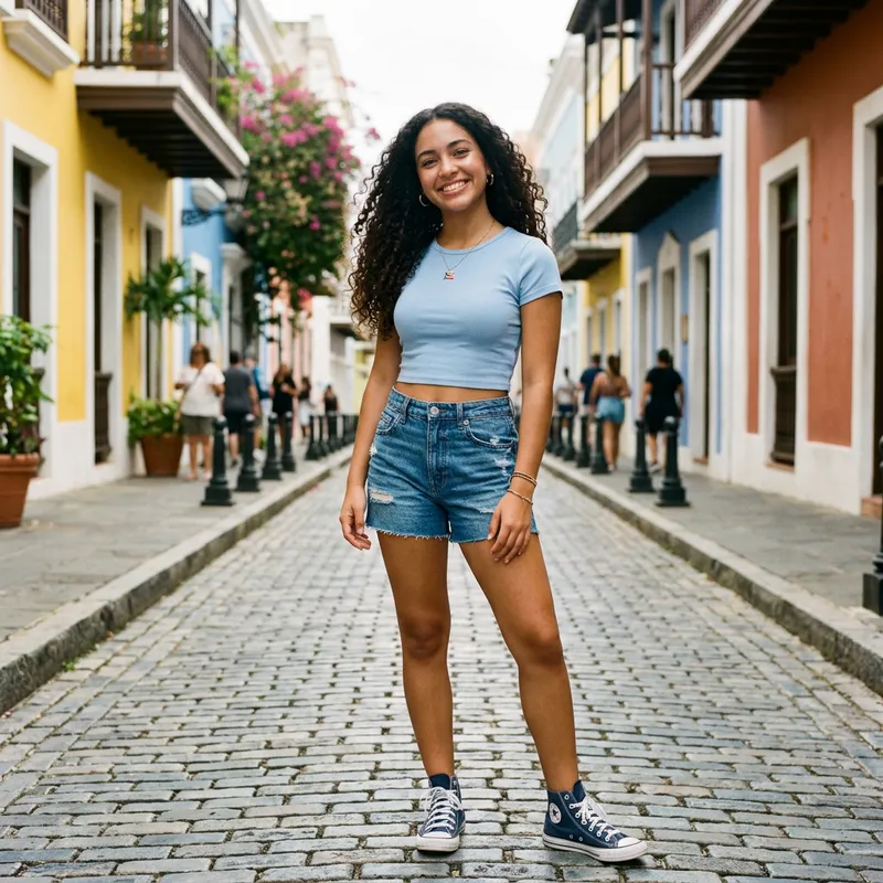 Cute Puerto Rican Girl in Casual Summer Outfit