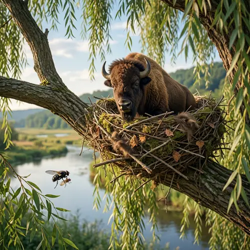 Buffalo Nest on Willow Branch - Unique Nature Scene
