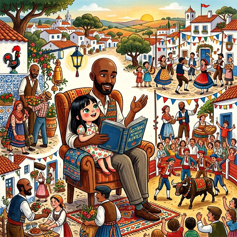 Charming Portuguese Village Tale: Children's Book Illustration