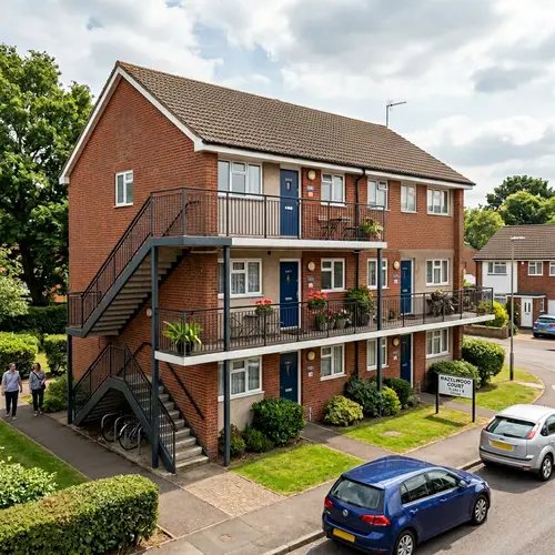 Two Storey Block of Flats with Balcony & Staircase