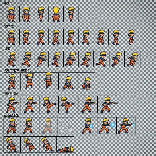 Naruto RPG Pixel Art Sprite Sheet for Game Development