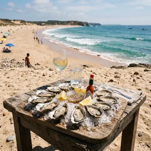 Fresh Oysters with Beach Background