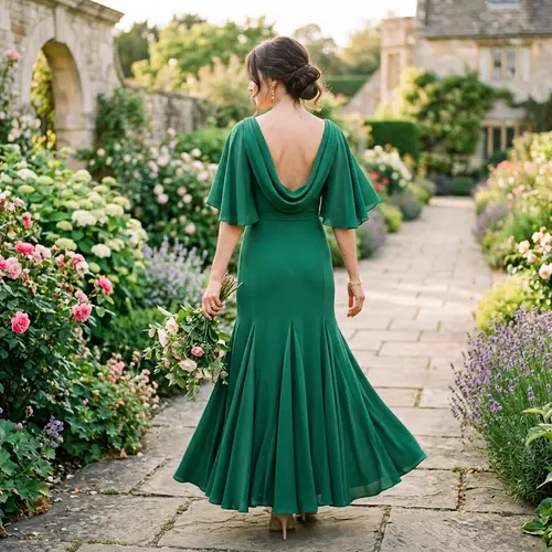 Bénitier Back Dress with Godet Skirt