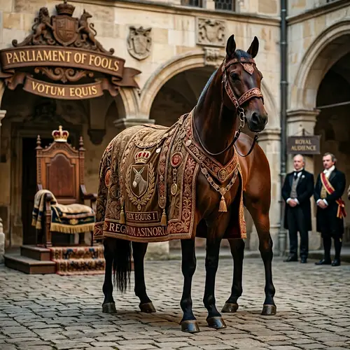 Majestic Horse in Senatorial Robe | Political Satire Photo
