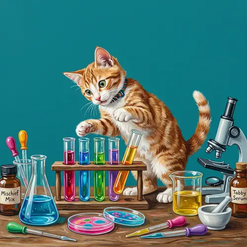 Playful Cat with Medical Equipment Art