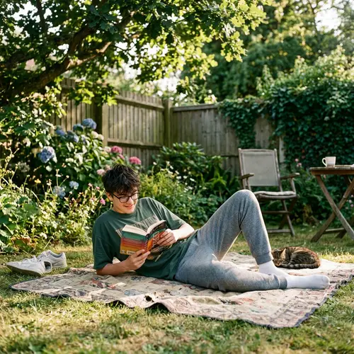 Teen Lounging Comfortably in Sunny Garden