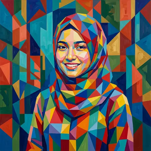Vibrant Hijab Art: Smiling Girl in WPAP Style