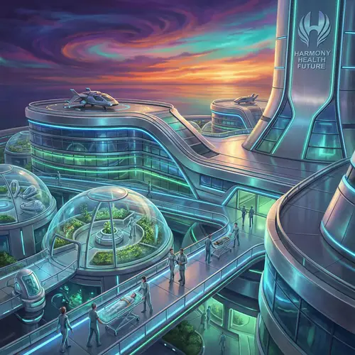 Futuristic Healthcare Facility Painting | Advanced Medical Technology