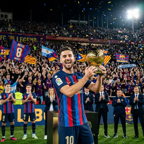 Male Soccer Player Wins 8th Golden Ball Trophy - Team Colors Victory