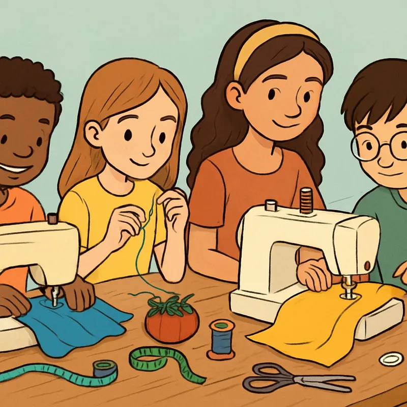 Diverse Kids Aged 8-15 Learning to Sew