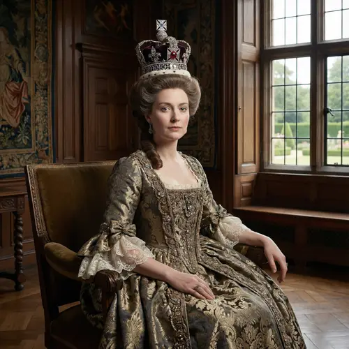 English Queen of the 1700s with Crown & Brown Hair