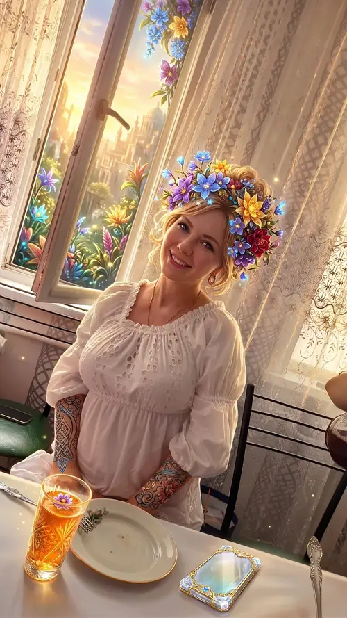 Vibrant Fantasy Art: Tattoos and Floral Hair