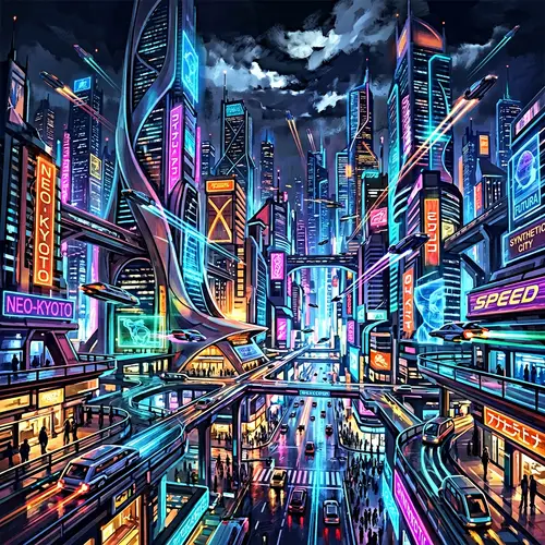 Futuristic Neon Cityscape | Syd Mead Inspired Night Scene