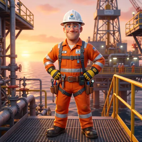 Cartoon PPE Character in Offshore Setting
