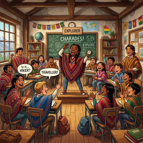 Multicultural Classroom Engaged in Lively Charades Game