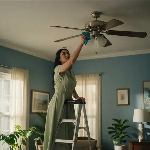 Home Cleaning in a Light Green Dress