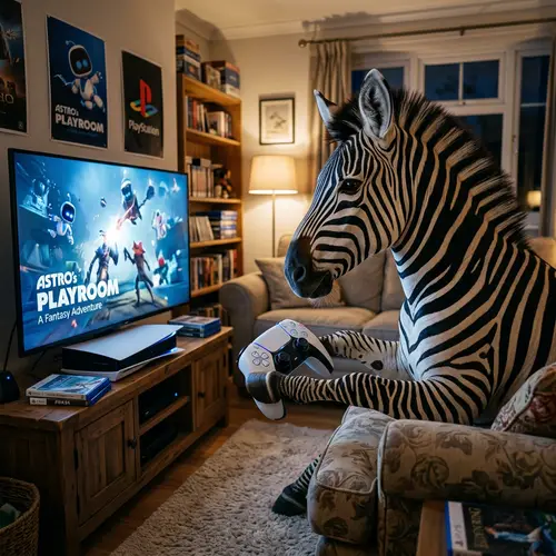 Zebra Playing on PlayStation 5 - Gaming Zebra Image