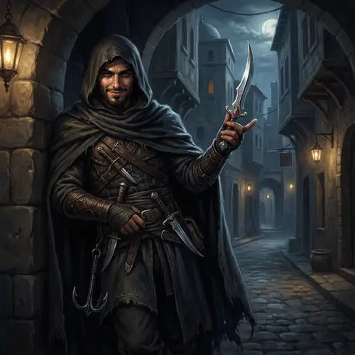 Male Middle-Eastern Assassin Thief in Dark City - RPG Character