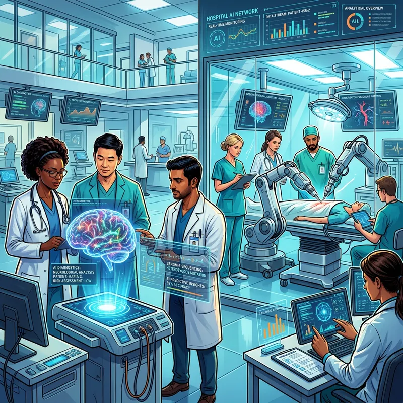 Doctors Assisted by AI in a Futuristic Hospital Art