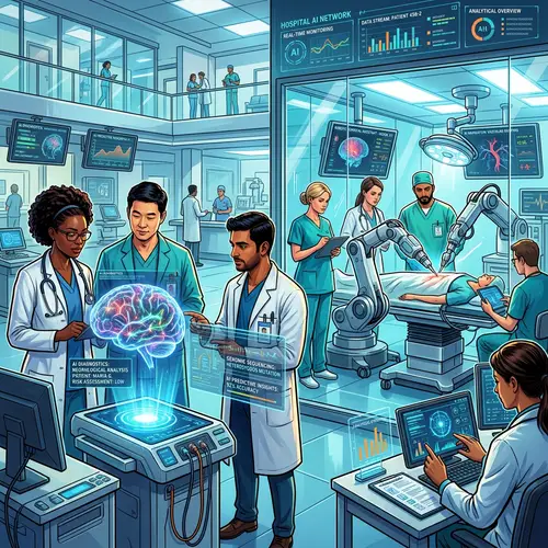 Doctors Assisted by AI in a Futuristic Hospital Art